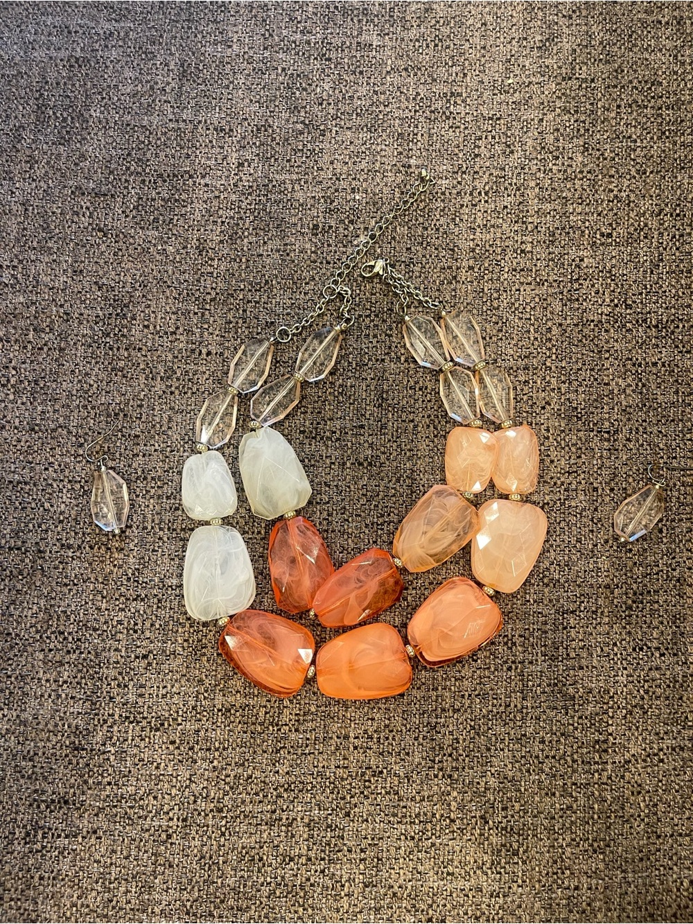 Statement Multi-Color Beaded Necklace and Earring Set - Coral & White